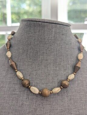 Vintage Brassy Gold Tone Retro Metal Beaded Layering Necklace